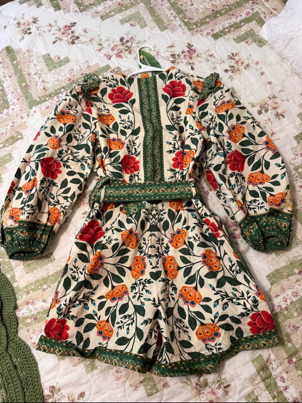 FARM Rio Cream Romper with Green Trim and Orange Floral Embroidery - Picture 3 of 3